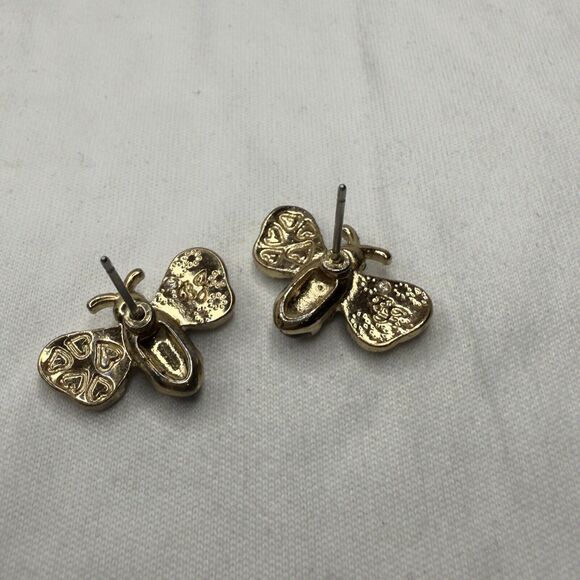Betsey Johnson Bumble Bee Stud Earrings, Gold Tone, Pave Effect, Great Condition - Picture 3 of 7
